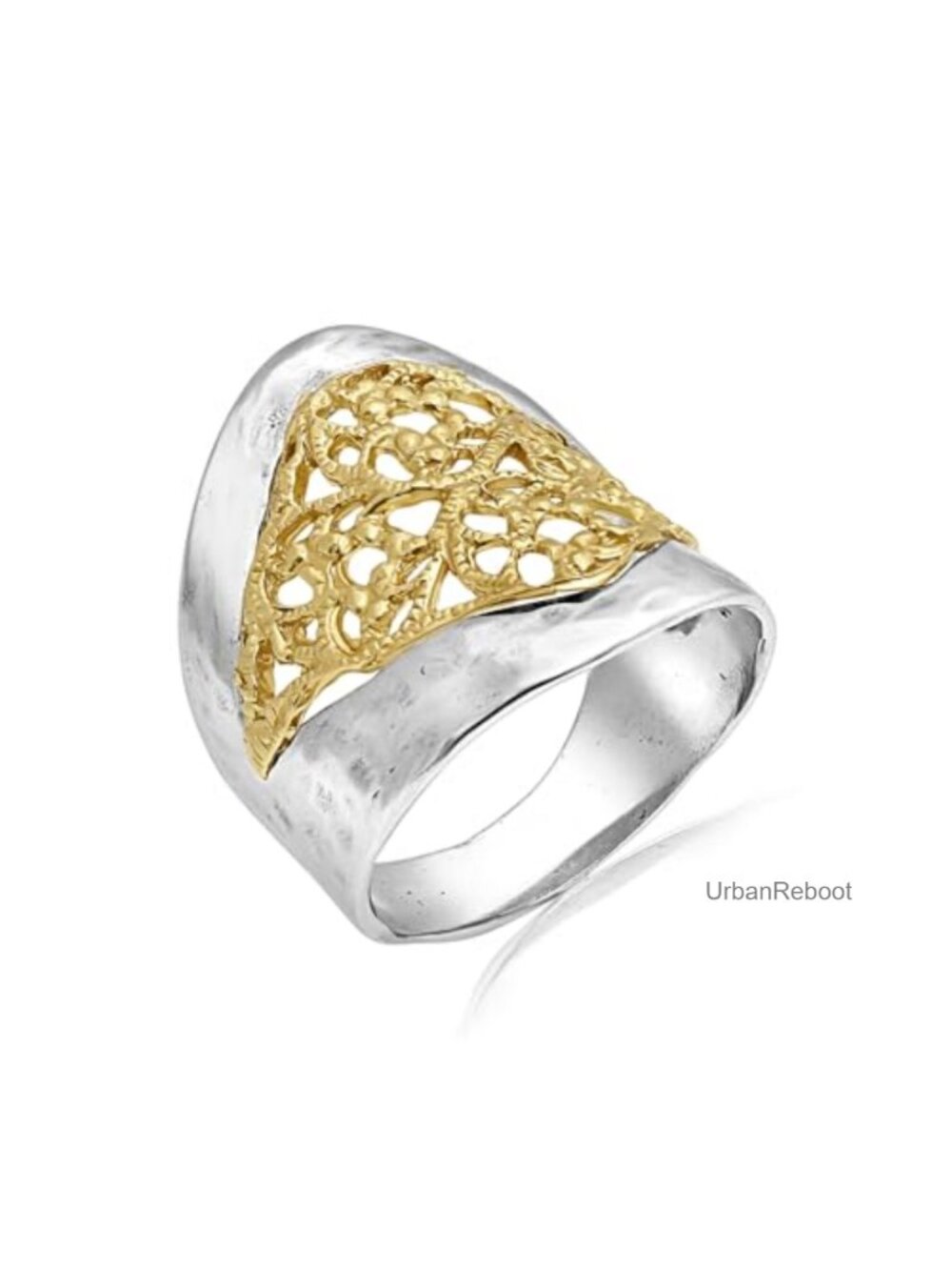925 Sterling Silver 14K Gold Plated Filigree Statement Ring